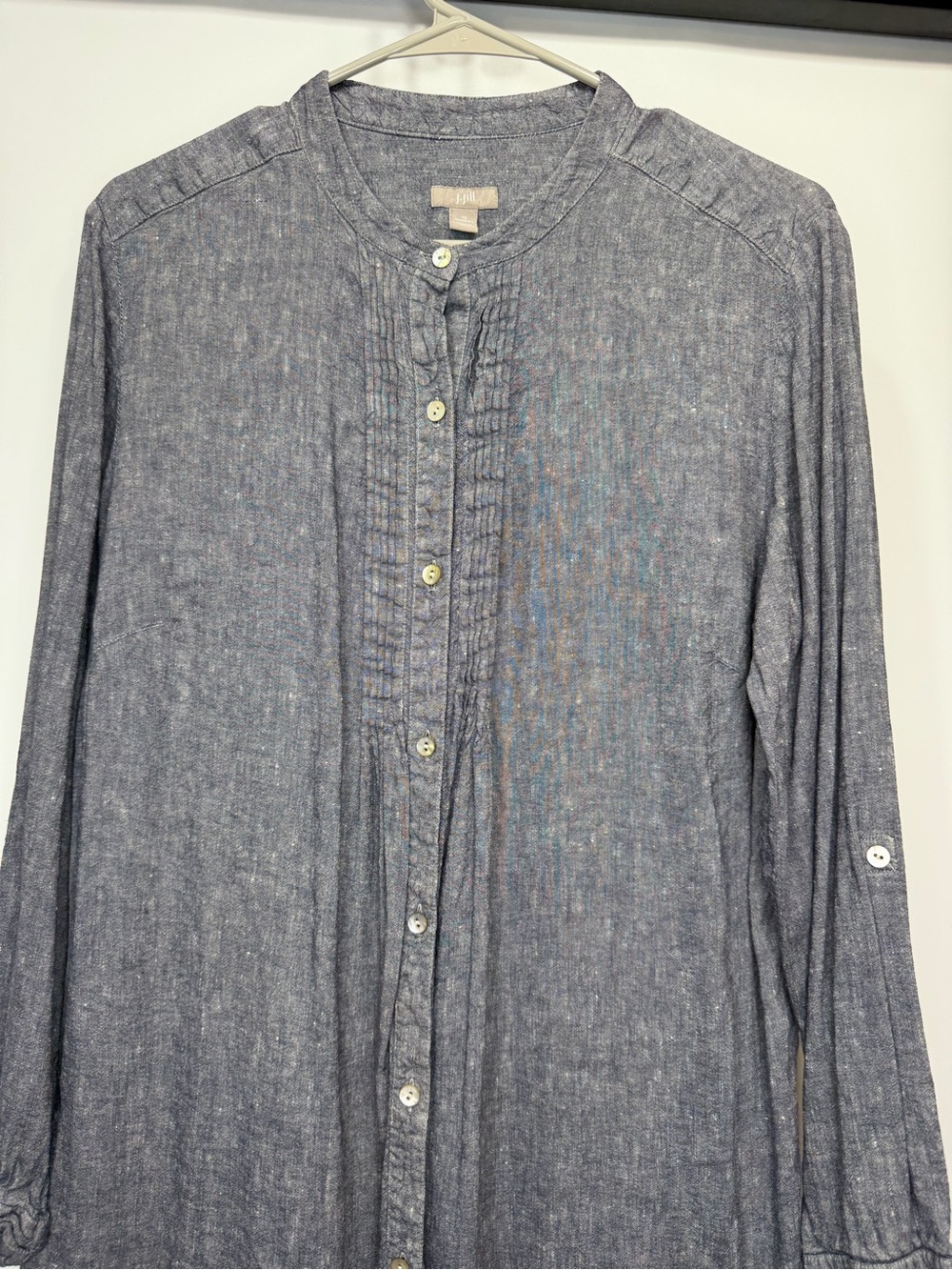J. Jill Slate Pintuck Button-Front Midi Shirt Dress - Picture 3 of 11
